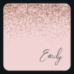 Girly Rose Gold Blush Pink Glitter Name Square Sticker<br><div class="desc">Rose Gold - Blush Pink Sparkle Glitter Brushed Metal Monogram Name Paper Party Sticker Address Labels. This makes the perfect sweet 16 birthday,  wedding,  bridal shower,  anniversary,  baby shower or bachelorette party gift for someone that loves glam luxury and chic styles.</div>