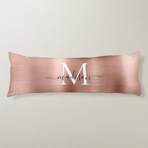 Girly Rose Gold Brushed Metal Monogram Script Name Body Cushion