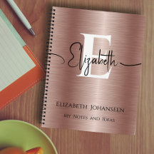 Girly Rose Gold Brushed Metal Script Name Monogram