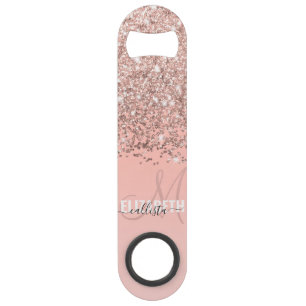 Girly Rose Gold Confetti Pink Gradient Monogram