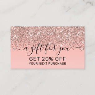 Girly Rose Gold Confetti Pink Gradient Ombre Discount Card