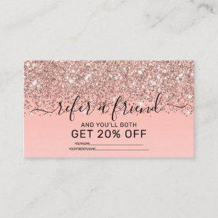 Girly Rose Gold Confetti Pink Gradient Ombre Referral Card