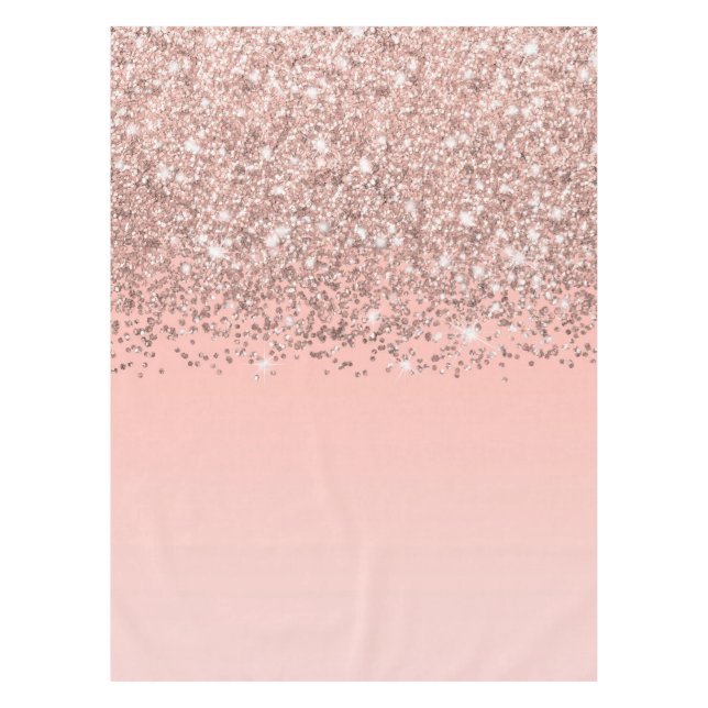 Girly Rose Gold Confetti Pink Gradient Ombre Tablecloth (Front)