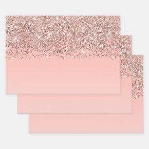 Girly Rose Gold Confetti Pink Gradient Ombre Wrapping Paper Sheet