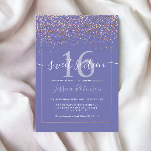 Girly rose gold confetti purple blue chic Sweet 16 Invitation