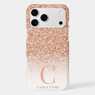 Girly Rose Gold Copper Glitter Ombre Monogram