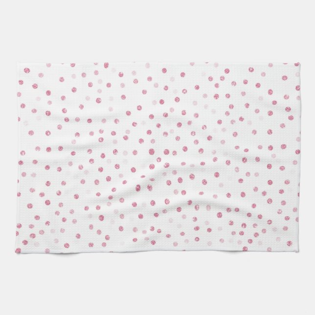 Girly Rose Gold Dots Confetti White Design Tea Towel (Horizontal)