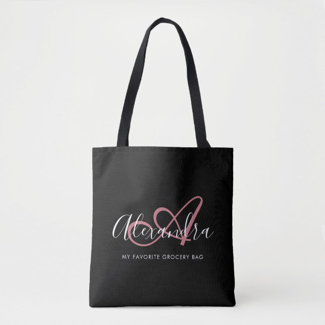 Girly Rose Gold Elegant Script Name Monogram  Tote Bag (Front)
