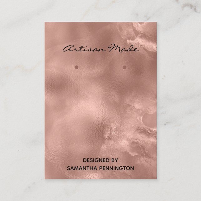 Girly Rose Gold Faux Foil Earring Display Business Card (Front)