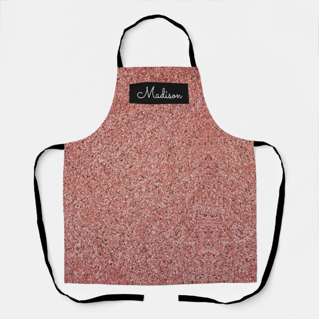 Girly Rose Gold Faux Glitter Sparkle Personalized Apron (Front)