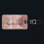Girly Rose Gold Glam Diamond Sparkle Monogram Name Luggage Tag<br><div class="desc">This trendy, sophisticated and unique glam girly design features a customisable monogram in pale rose gold in popular serif typography along with a customisable name in popular script with a hand-lettered look in dark grey. The background includes brushed rose gold metal and glimmering diamonds for added glitter and sparkle. You...</div>