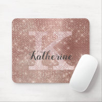 Girly Rose Gold Glam Diamond Sparkle Monogram Name