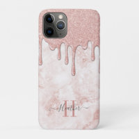 Girly Rose Gold Glam Glitter Drips