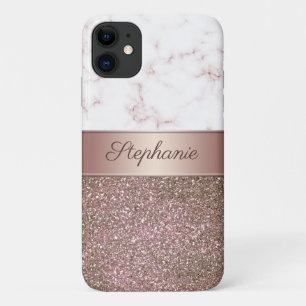 Girly Rose Gold Glitter and Marble Add Name Case-Mate iPhone Case