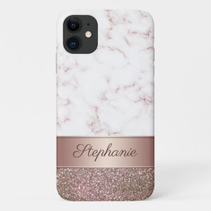 Girly Rose Gold Glitter and Marble Script Name Case-Mate iPhone Case