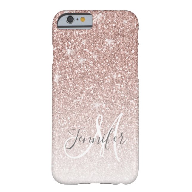 Girly Rose Gold Glitter Blush Monogram Name Case-Mate iPhone Case (Back)