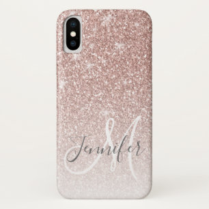 Girly Rose Gold Glitter Blush Monogram Name Case-Mate iPhone Case
