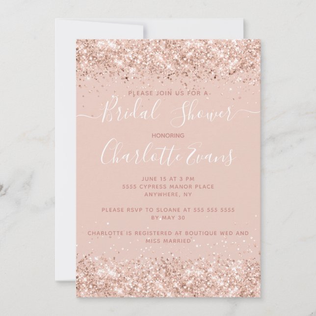 Girly Rose Gold Glitter Bridal Shower Invitation (Front)