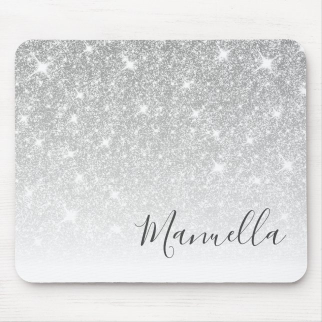 Girly Rose Gold Glitter Custom Name Monogram Mouse Pad (Front)