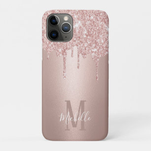 Girly Rose Gold Glitter Drips Script Name Monogram Case-Mate iPhone Case