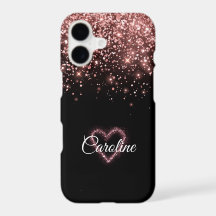 Girly Rose Gold Glitter Heart Monogram