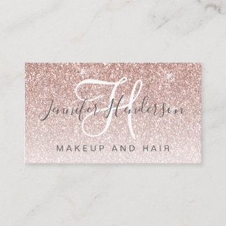 Girly Rose Gold Glitter Makeup Artist Hair Salon Business Card