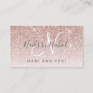 Girly Rose Gold Glitter Mani Pedi Nail Studio Business Card