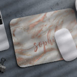 Girly rose gold glitter marble elegant script name mouse pad<br><div class="desc">Modern chic rose gold glam grey marble with glittery borders mousepad with trendy calligraphy script personalised name.            Could be a perfect birthday,  Sweet 16,  school graduation,  or Christmas gift for her.</div>