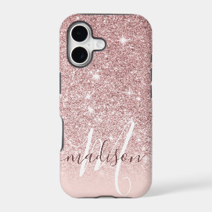 Girly Rose Gold Glitter Monogram Name