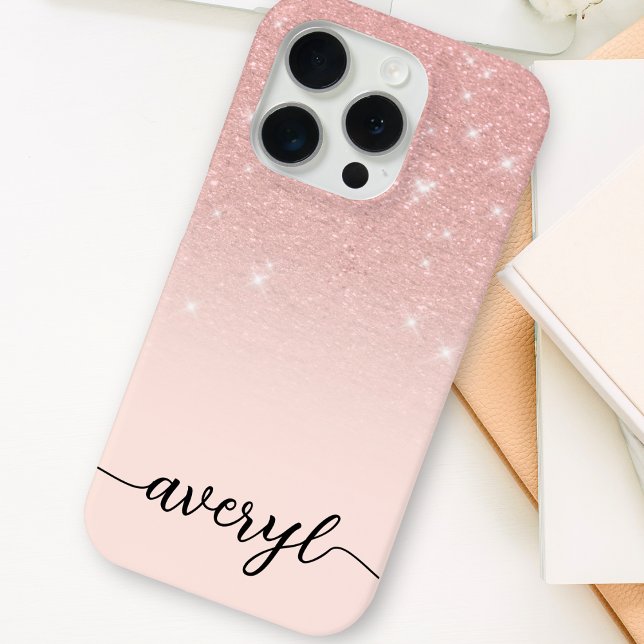 Girly rose gold glitter ombre sparkles monogrammed Case-Mate iPhone case (Creator Uploaded)