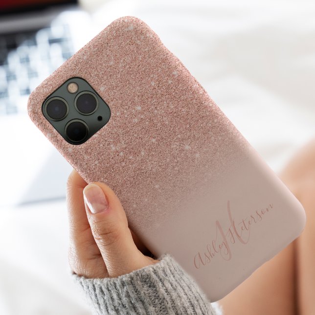 Girly rose gold glitter ombre sparkles monogrammed Case-Mate iPhone case (Creator Uploaded)