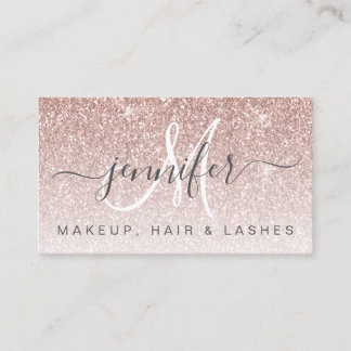 Girly Rose Gold Glitter Open COVID Makeup Hair Business Card