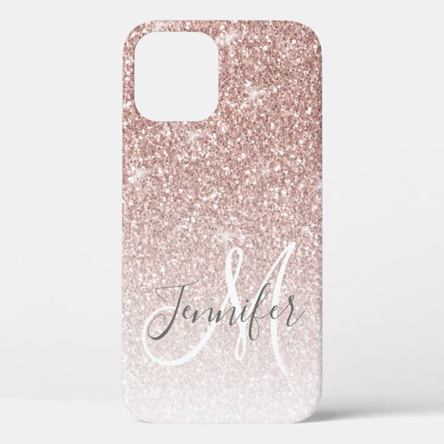 Girly Rose Gold Glitter Pink Monogram Name  Case-Mate iPhone Case (Back)