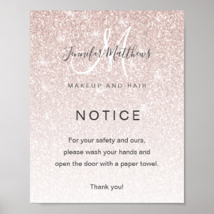 Girly Rose Gold Glitter Salon COVID19 Wash Hands Poster