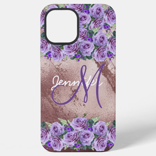 Girly Rose Gold Glitter Script Monogram  iPhone Case (Back)
