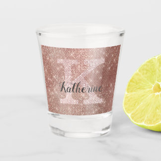 Girly Rose Gold Glitter Sparkle Fun Monogram Name Shot Glass