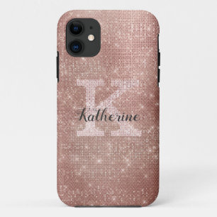 Girly Rose Gold Glitter Sparkle Glam Monogram Name Case-Mate iPhone Case