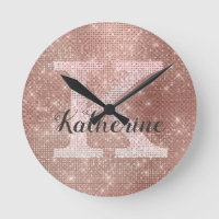 Girly Rose Gold Glitter Sparkle Glam Monogram Name