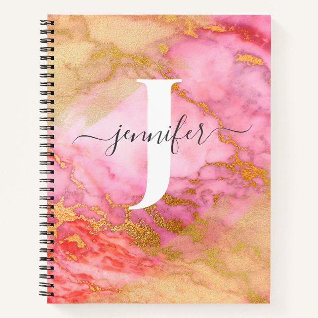 Girly Rose Gold Glitter Sparkle Monogram Notebook (Front)