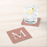 Girly Rose Gold Glitter Sparkle Monogram Script Square Paper Coaster<br><div class="desc">Girly Rose Gold Glitter Sparkle Monogram Script Name Square Paper Coaster</div>