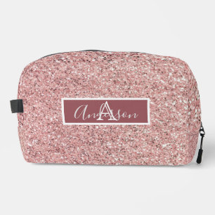 Girly Rose Gold Glitter Sparkles Monogram Name  Dopp Kit