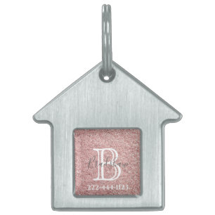 Girly Rose Gold Glitter Sparkles Monogram Name Pet ID Tag