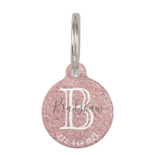Girly Rose Gold Glitter Sparkles Monogram Name Pet Tag