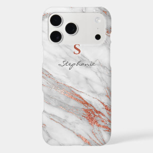 Girly Rose Gold Glitter & White Monogram