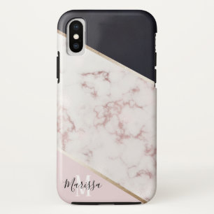 Girly Rose Gold Marble Abstract Monogram Case-Mate iPhone Case