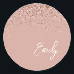 Girly Rose Gold Monogram Glam Name Classic Round Sticker<br><div class="desc">Girly Rose Gold - Blush Pink Faux Foil Metallic Sparkle Glitter Brushed Metal Monogram Name and Initial Paper Party Sticker Address Labels. This makes the perfect sweet 16 birthday,  wedding,  bridal shower,  anniversary,  baby shower or bachelorette party gift for someone that loves glam luxury and chic styles.</div>
