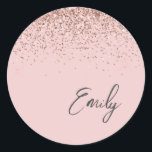 Girly Rose Gold Monogram Glam Name Classic Round Sticker<br><div class="desc">Girly Rose Gold - Blush Pink Faux Foil Metallic Sparkle Glitter Brushed Metal Monogram Name and Initial Paper Party Sticker Address Labels. This makes the perfect sweet 16 birthday,  wedding,  bridal shower,  anniversary,  baby shower or bachelorette party gift for someone that loves glam luxury and chic styles.</div>