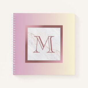 Girly Rose Gold Monogram Marble Pink Ombre Notebook