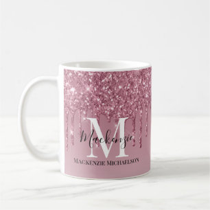 Girly Rose Gold Pink Glitter Monogram Name Coffee Mug
