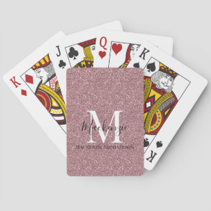 Girly Rose Gold Pink Glitter Monogram Name  Playing Cards